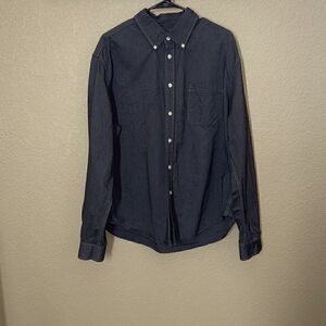 Merona- Mens Grey Denim Button Down Oxford Dress Shirt Size XL